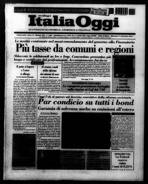 Italia oggi : quotidiano di economia finanza e politica